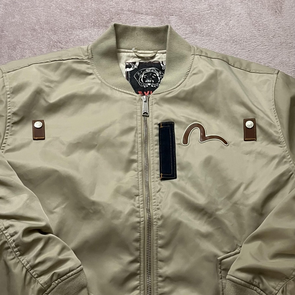 Evisu Heritage Jacket Mens XL Beige Bomber Bounty Hunter Embroidered Back Logo - Picture 2 of 15